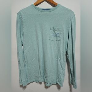 Vinyard Vines Vintage Long Sleeved Whale Pocket Shirt Size Small Green/Blue
